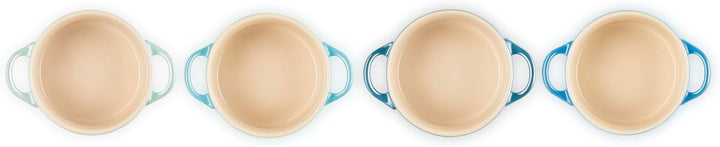 Le Creuset 4er-Set Mini Cocottes aus Steinzeug, je 200 ml, 10 x 5 cm, Metallics Blau-Grün (Cool Mint