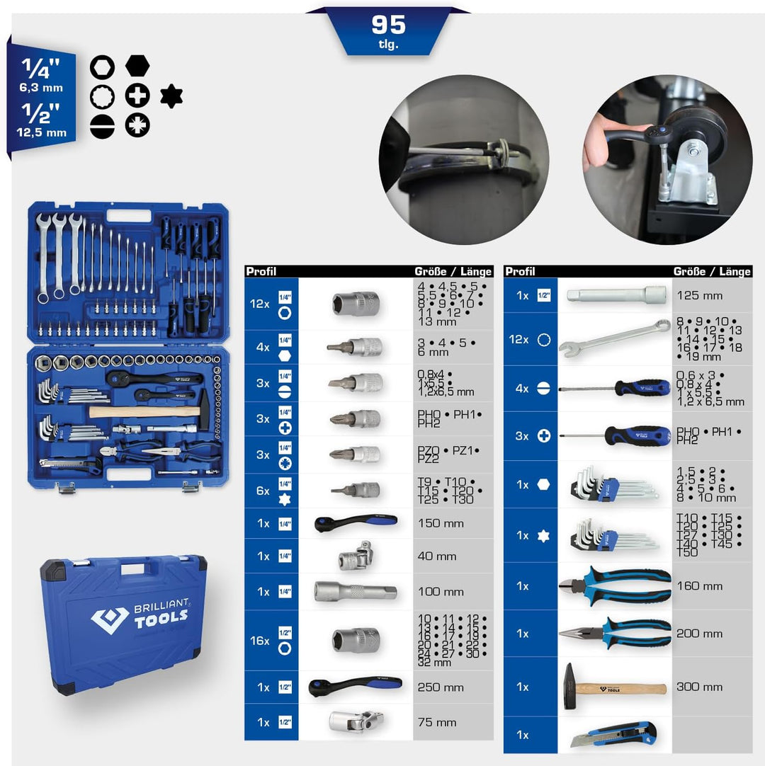 BRILLIANT TOOLS BT024095 1/4" + 1/2" Universal-Werkzeug-Satz, 95-tlg [Powered by KS TOOLS] 95-tlg.,