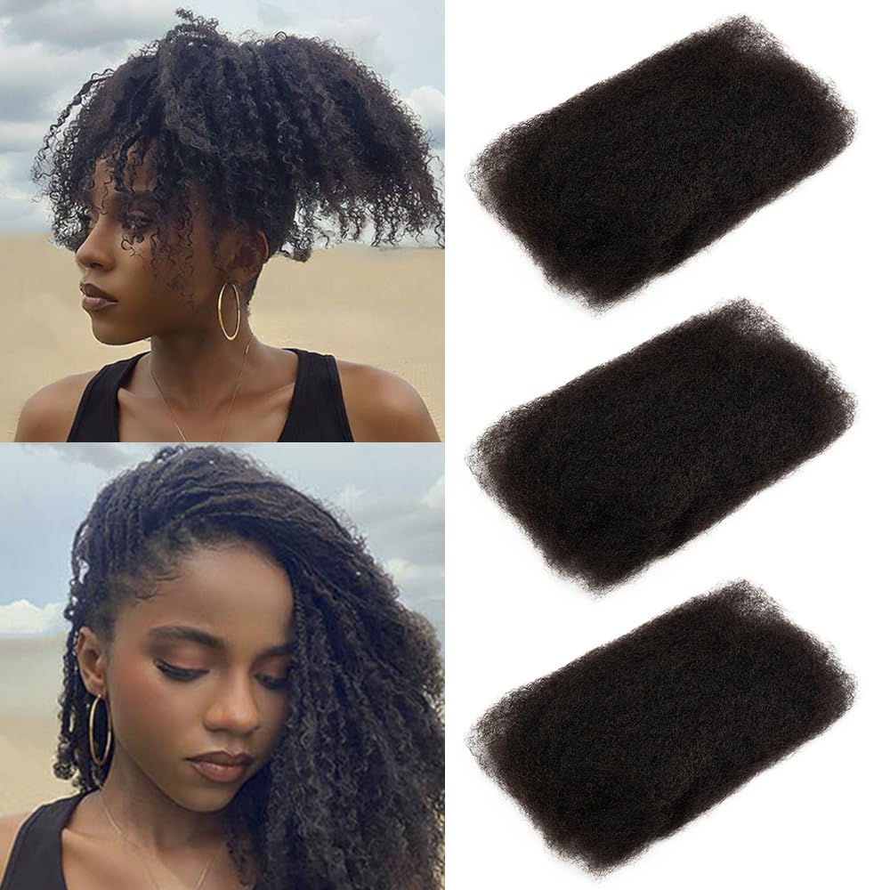 FASHION IDOL Afro Kinkys Bulk Human Hair for Dreadlock Extensions 10 Inches 3 Packs 150 Gram Natural