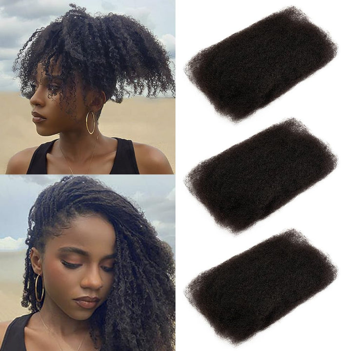 FASHION IDOL Afro Kinkys Bulk Human Hair for Dreadlock Extensions 10 Inches 3 Packs 150 Gram Natural