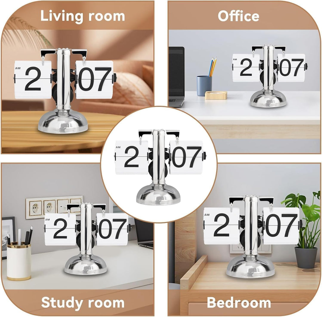 Flip-Uhr Retro, Schreibtischuhr Vintage-Design, Digitale Batteriebetriebene Flip-Down-Uhr mit Zahnra