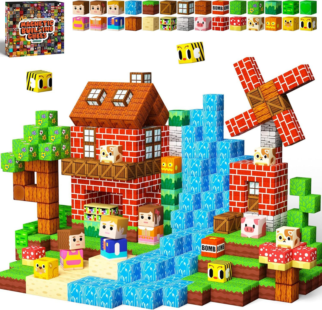 Magnetische Bausteine, 100 Stück Wald Magnetic Building Blocks, Kreative Magnetsteine Würfel Spiel S
