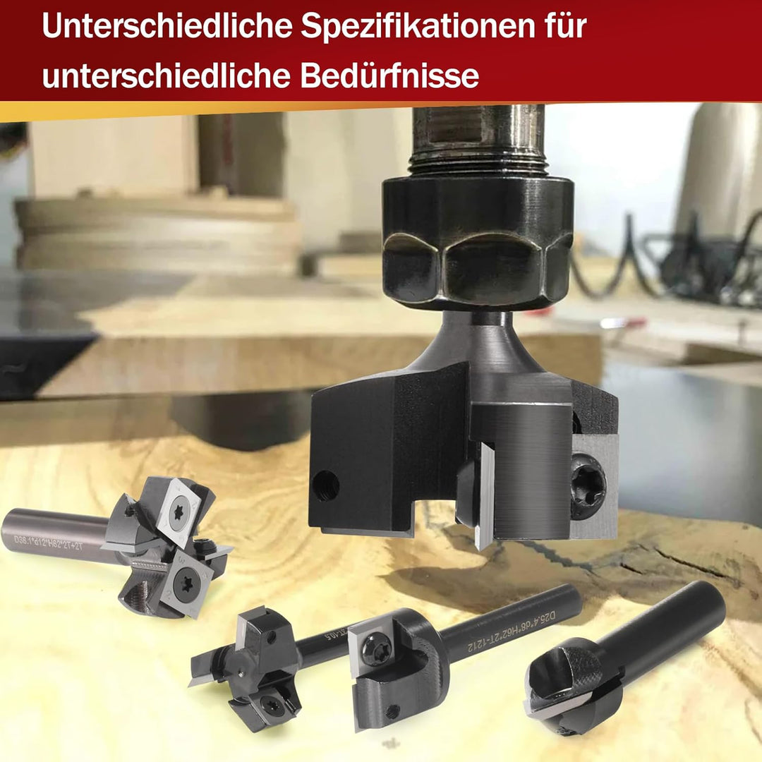 Planfräser 8mm Schaft 3 Flöten mit Austauschbaren Hartmetallmessern(12x12x1.5mm, 35°) für Holz Durch