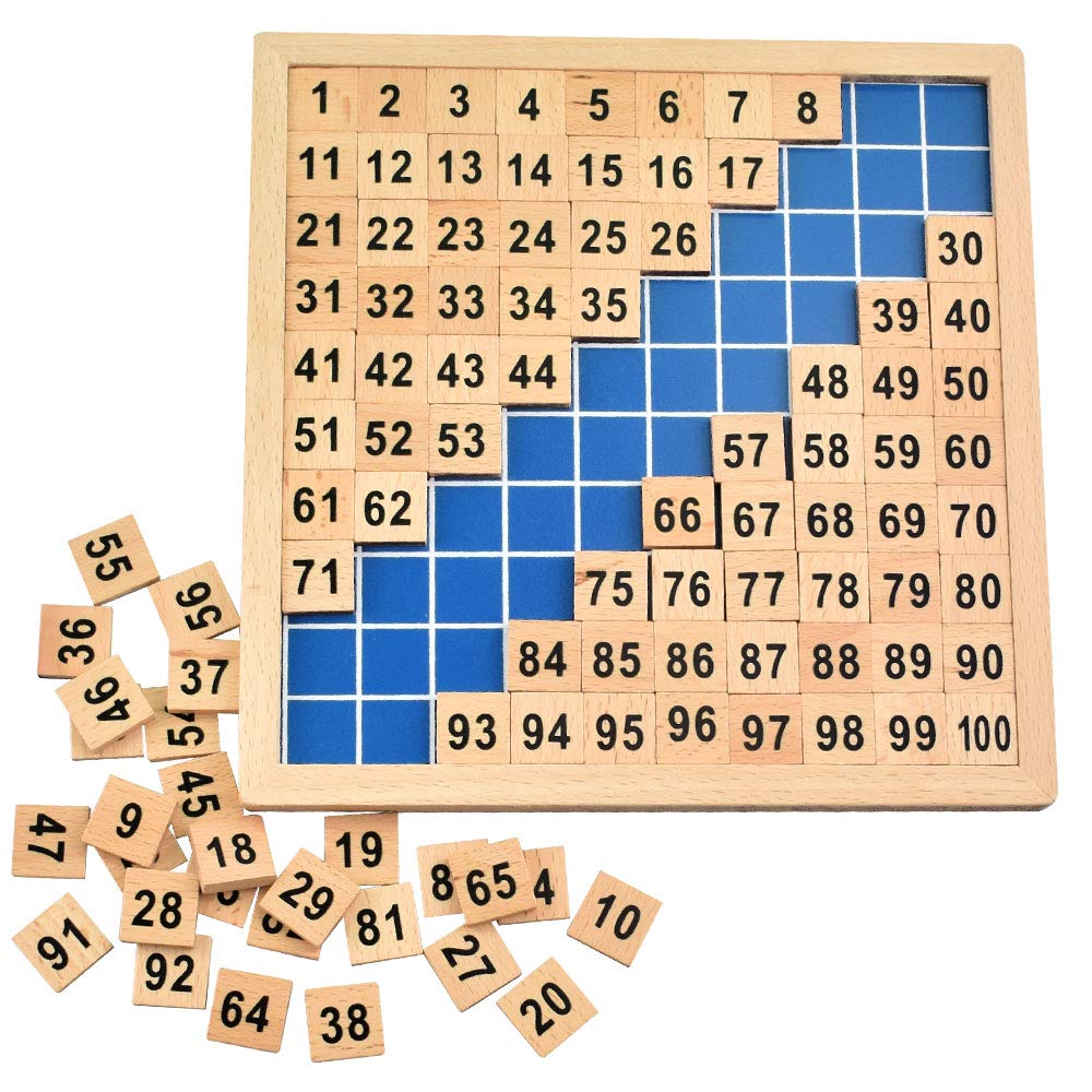 Montessori Mathematik Puzzle Holz Digital Board 1-100 Kontinuierliche Zahlen Kinder Kind Mathe Unter
