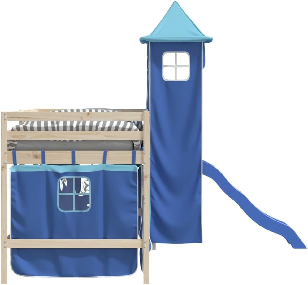 vidaXL Vorhänge für Hochbett mit Turm Blau Polyester, Blau