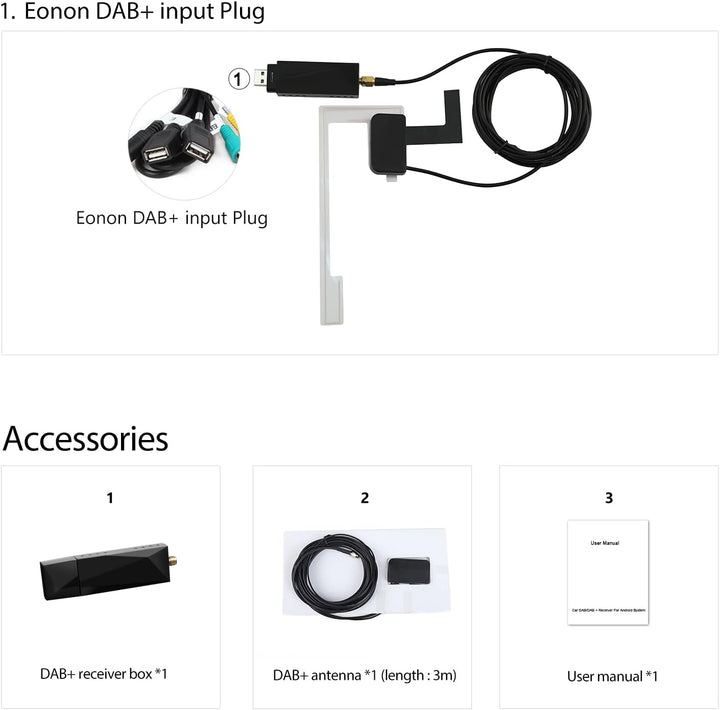 Eonon Mini DAB + Adapter für Android 4.4+ Autoradio Digitaler Radioempfänger USB Adapter mit Antenne