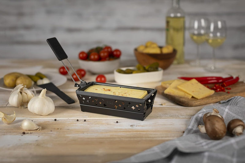 KUHN RIKON Candle Light Mini Schweizerkreuz Raclette Set, schwarz, Antihaft-Grill-Pfännchen, mit Tee