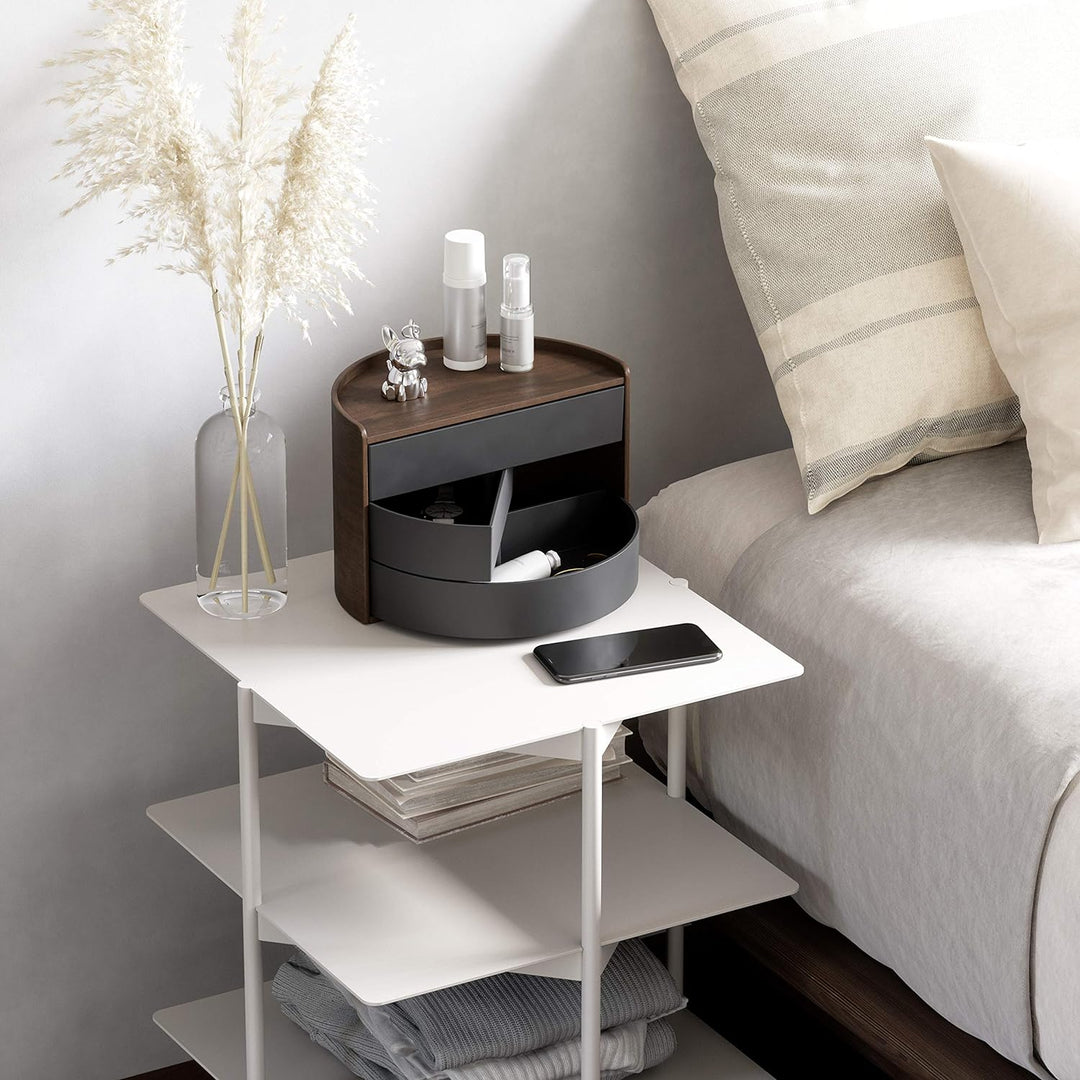 UMBRA Moona Schmuckaufbewahrung, Makeup Accessoire Organizer mit drehbaren Schubfächern, Schwarz/Wal