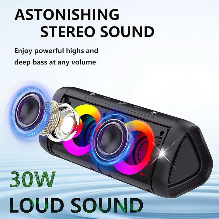DONOW Bluetooth Lautsprecher mit Licht, 30W Stereo Sound, Musikbox Bluetooth Box mit IPX5 wasserdich