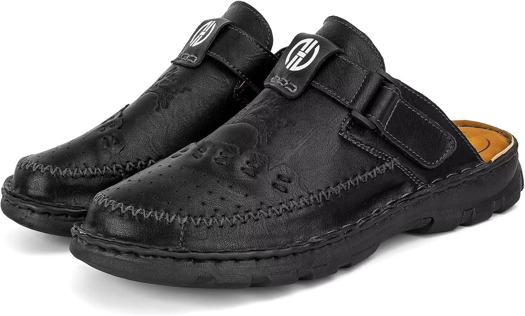 BUGUKI Sandalen Herren Leder Pantoletten Clogs, Weiche Dicke Sohle 40 EU Ta2 Schwarz, 40 EU Ta2 Schw