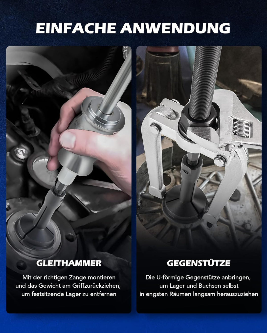 Orion Motor Tech Innenlager Abzieher Set 16-teilig, Lagerabzieher Innen mit Gleithammer und Abziehvo