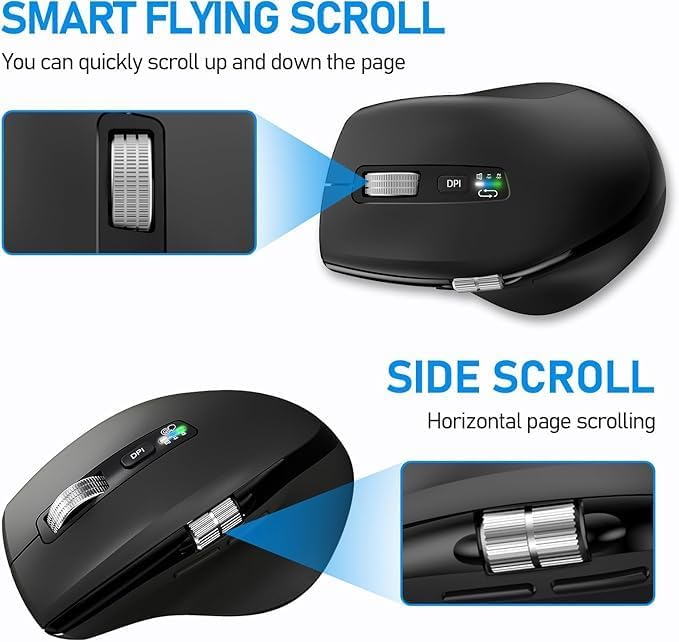 INFINMIND Kabellose Bluetooth-Maus mit Smart Flying Scroll, Daumenrad & ergonomischem Design, Leise