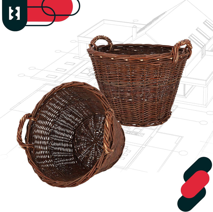 KOTARBAU® Weidenkorb mit Griffen - ø 50 cm - Blumen Korb - Aufbewahrung von Spielzeug - Holzkorb für