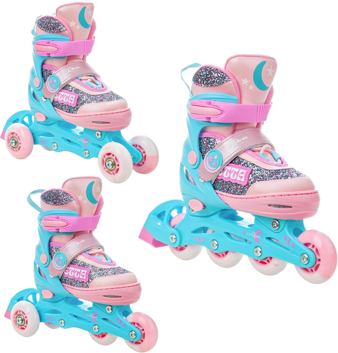 RAVEN 3in1 Inline Skates Triskates Rollschuhe Inliner für Kinder Mädchen verstellbar mit LED Leuchtr