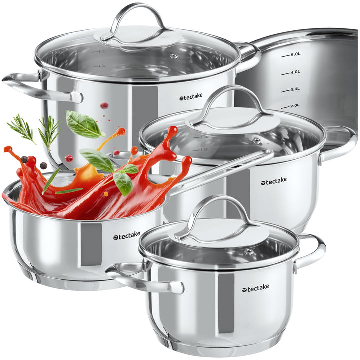 tectake® 7-tlg. Topfset, Edelstahl Kochgeschirr, Töpfe Set mit Deckel, Kochtopf Set für Induktionsko