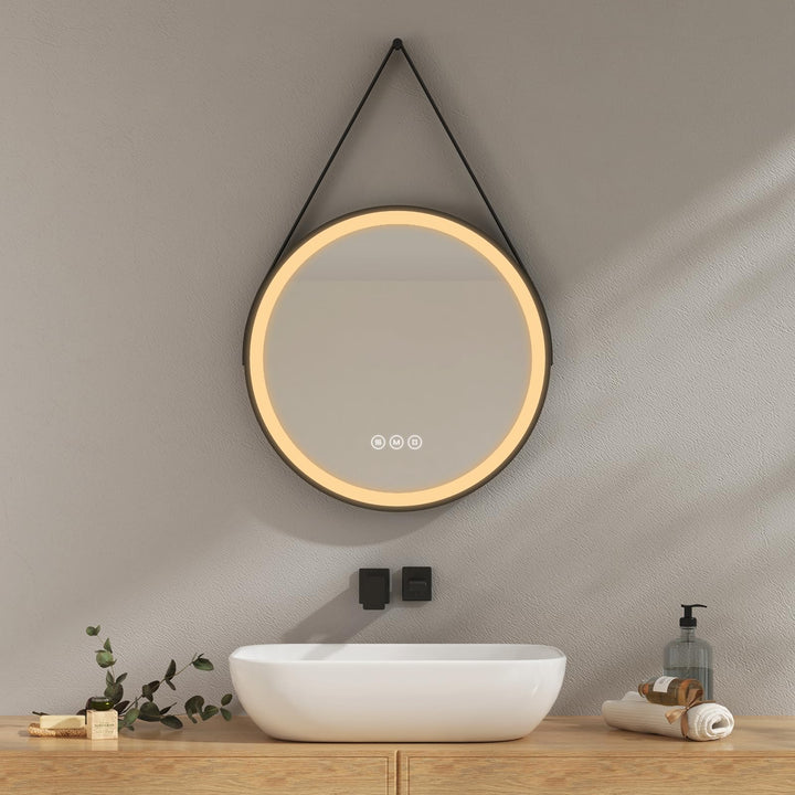EMKE Badspiegel mit Beleuchtung 50cm wandspiegel rund mit 3 Lichtfarbe dimmbar, Antibeschlag, Speich