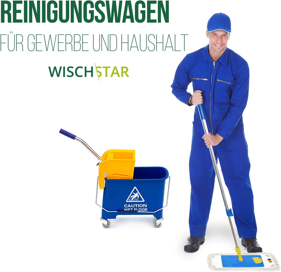 Wisch-Star Reinigungswagen mit Presse, 40x27x35cm mit 19 Liter Putzeimer mit Auswringer, Profi Putzw