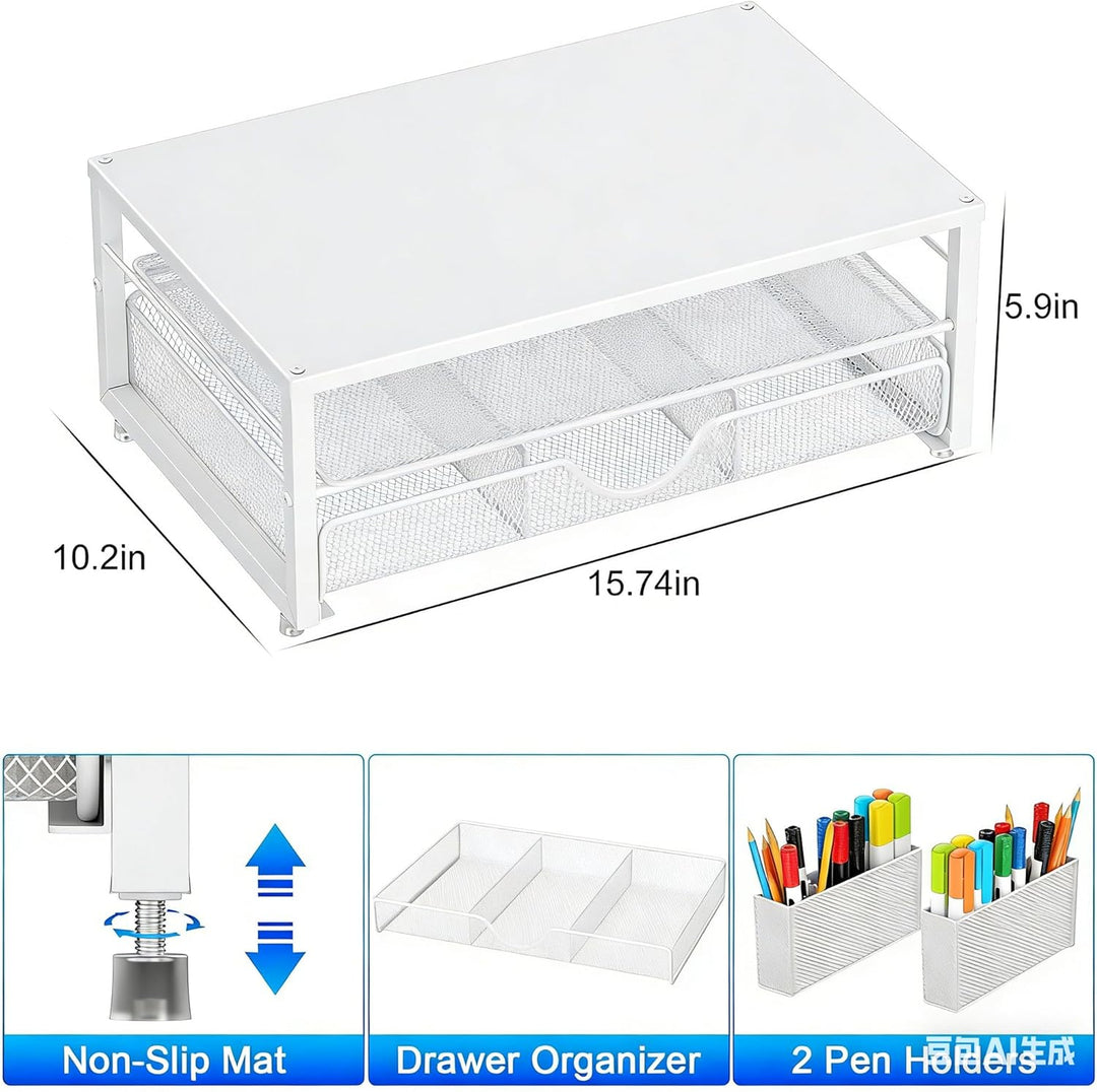 Monitorständer mit Schublade, Schreibtischorganizer und Zubehör, 2-stufiger Computer Monitor Erhöhun