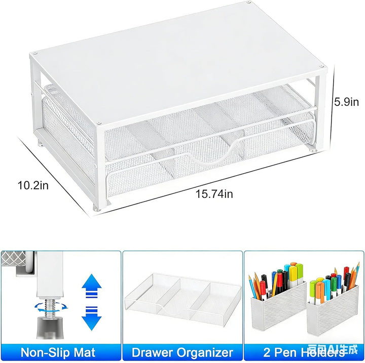 Monitorständer mit Schublade, Schreibtischorganizer und Zubehör, 2-stufiger Computer Monitor Erhöhun