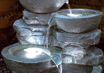 Solar Gartenbrunnen Cascades mit Beleuchtung Springbrunnen Wasserfall Balkonbrunnen Terrassenbrunnen
