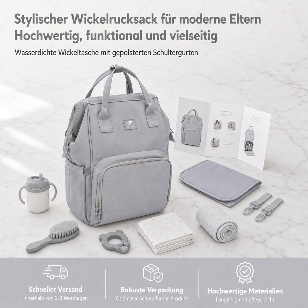 Fillikid Wickelrucksack Barcelona | Geräumiger & stylischer Rucksack mit vielen Fächern, isoliertem