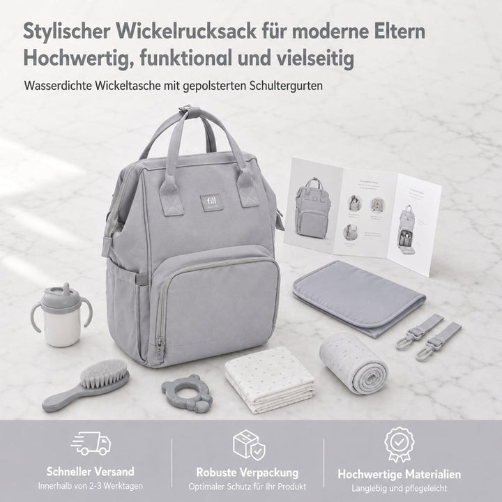 Fillikid Wickelrucksack Barcelona | Geräumiger & stylischer Rucksack mit vielen Fächern, isoliertem