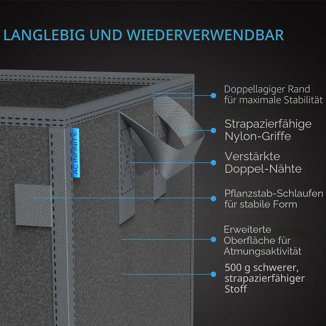 AC Infinity Quadratische, robuste Stofftöpfe, 1.9 l Belüftung, Wiederverwendbare Pflanzbeutel, für d