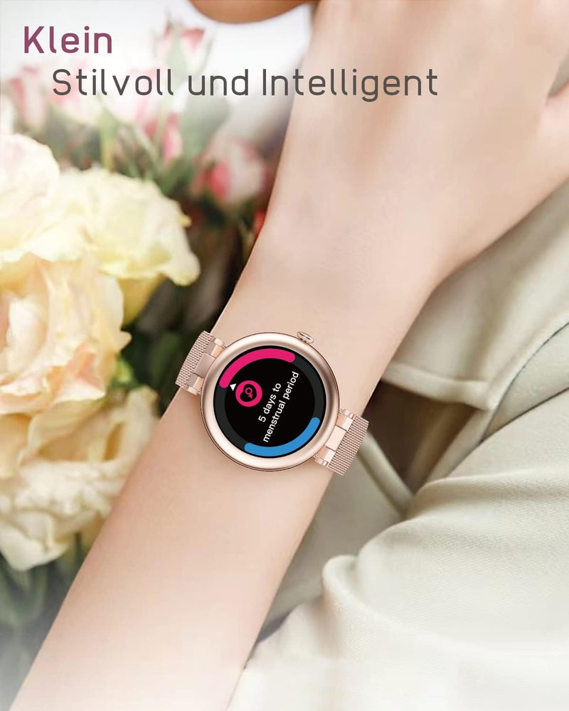 SHANG WING Lynn Smartwatch Damen,1.1 Zoll Klein Touchscreen Fitnessuhr Damen,Klein Stilvoll Fitnessu