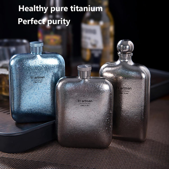Titan Flachmann mit Trichter Ultraleichte Titanium Hip Flask Whisky Glaskolben für Outdoor-Camping,