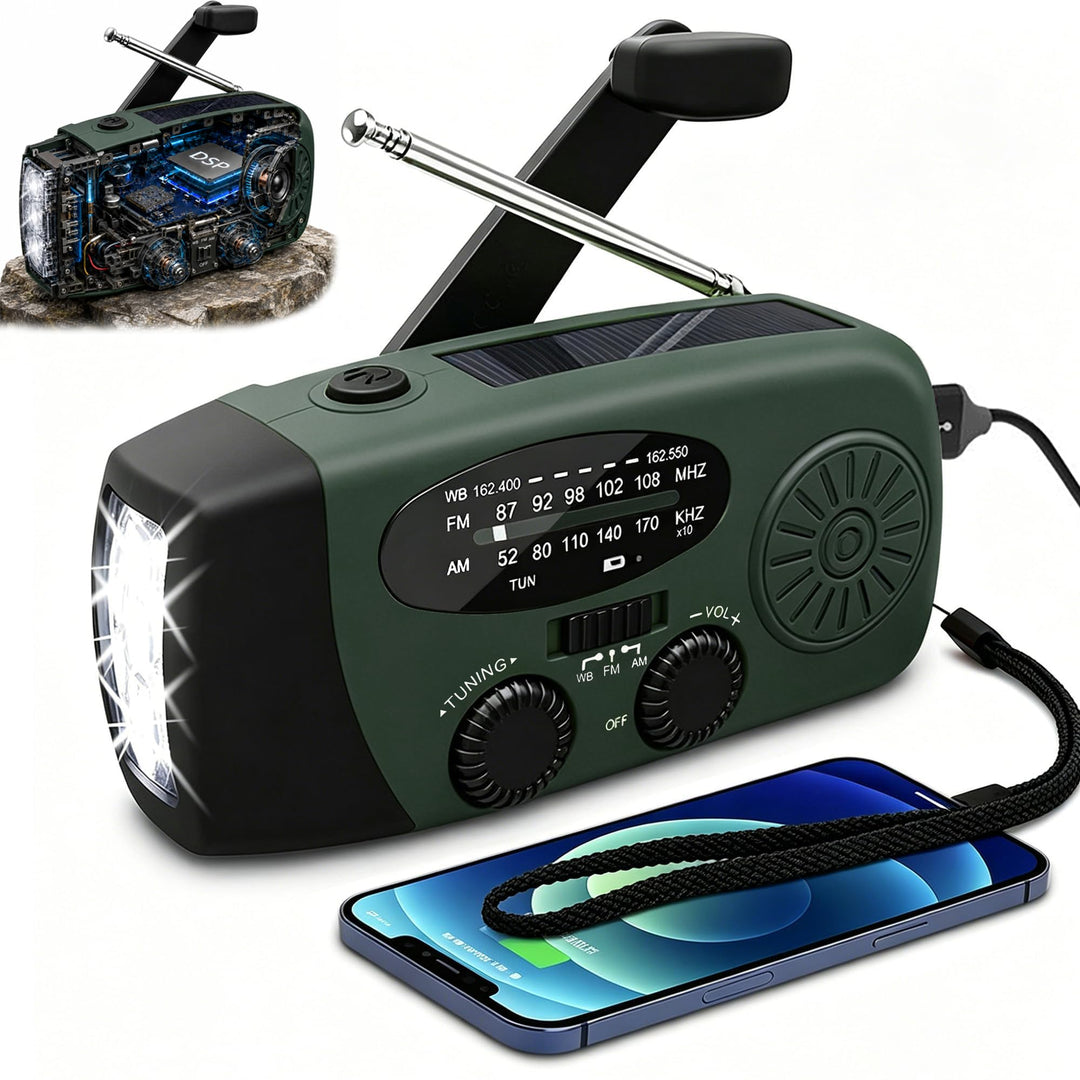 Batteriebetriebenes Radio, Notfallradio Kurbel Solar Powerbank LED | 2000mAh Akku(Austauschbarer), 3