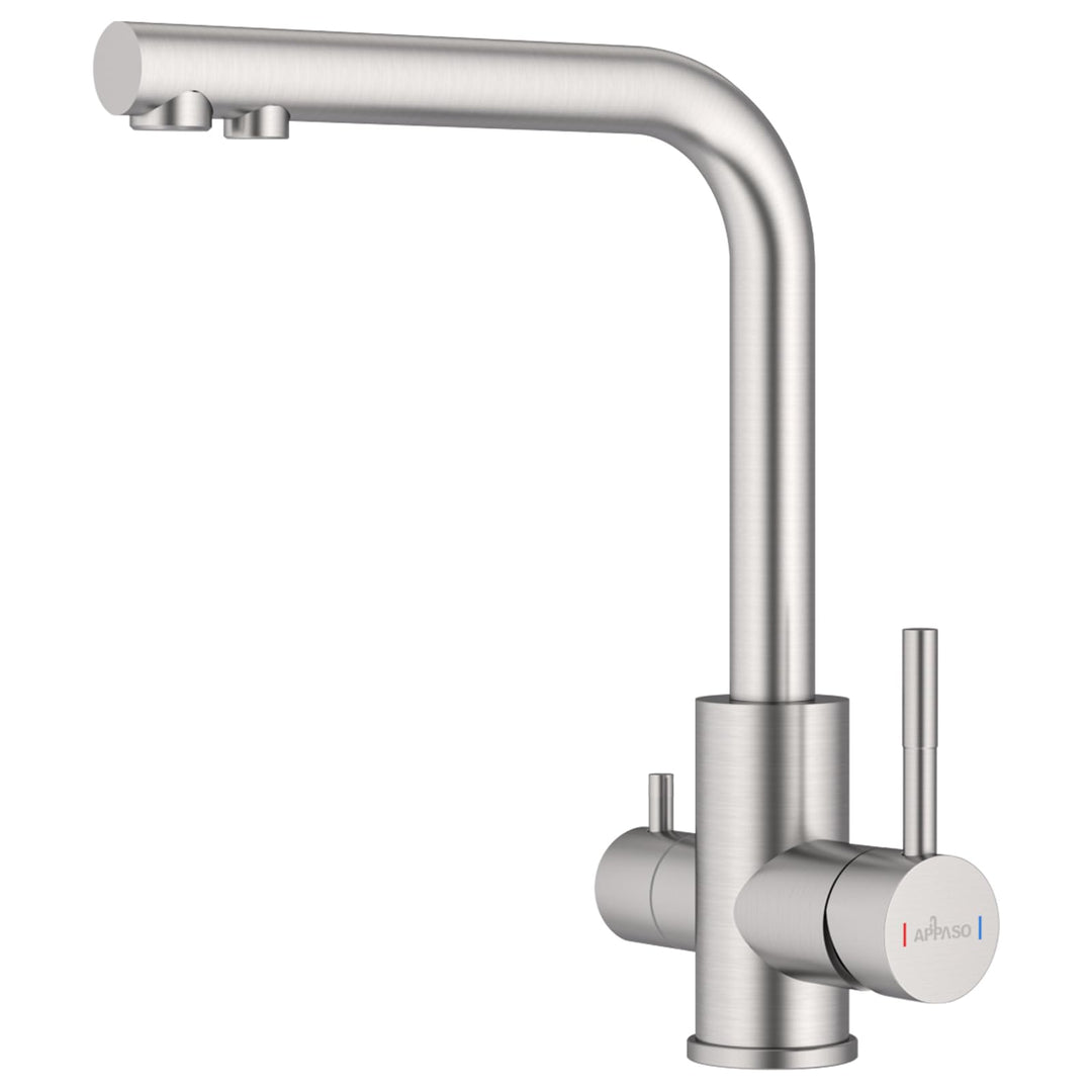 APPASO 3 Wege Wasserhahn Küche, 3 in 1 Mischbatterie Küche für Wasserfilter, 360° Drehbar Armatur Kü