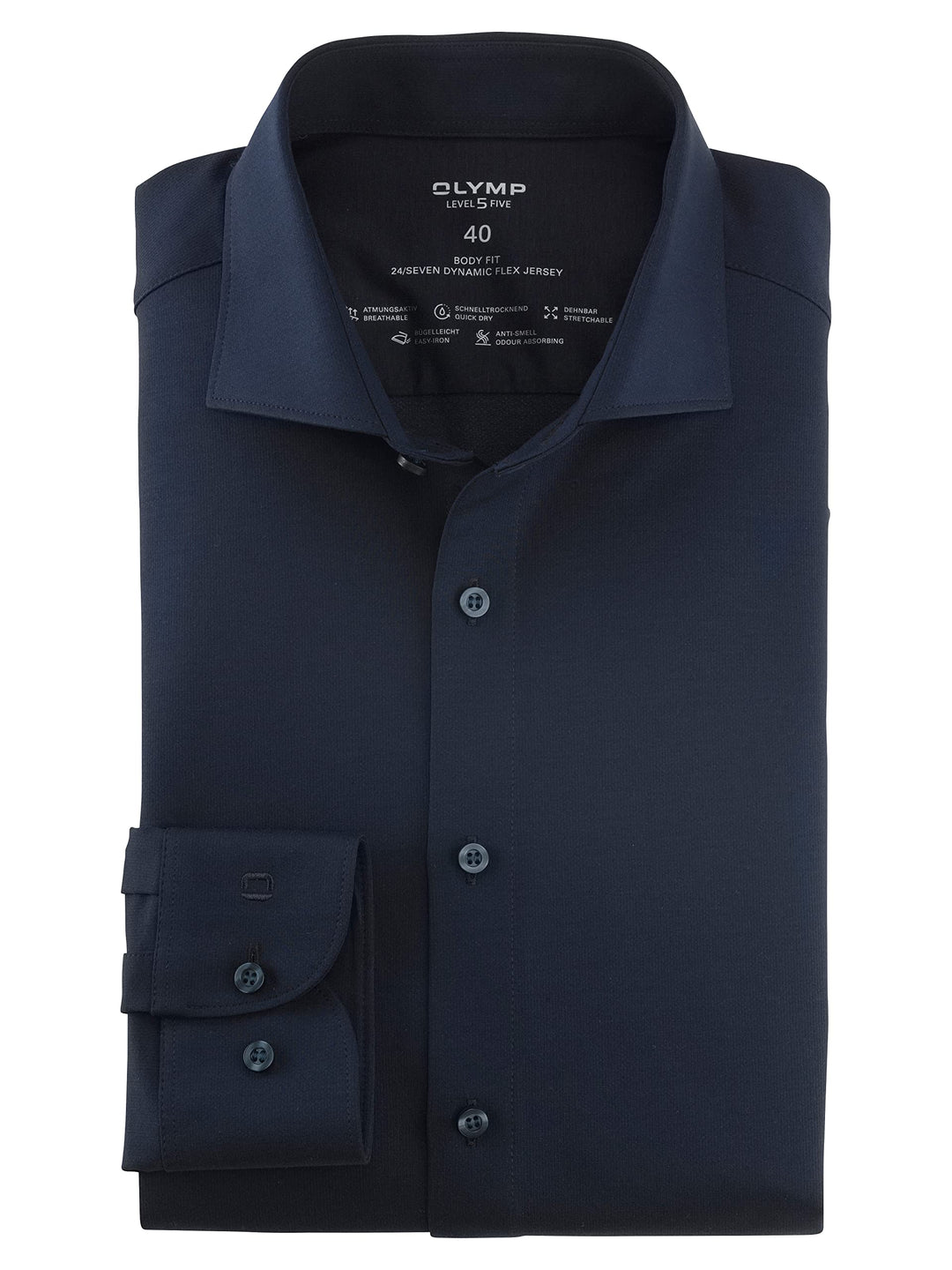 OLYMP Herren Businesshemd Level Five 24/Seven,Einfarbig,Body fit,Kent-Kragen 44 Nachtblau, 44 Nachtb