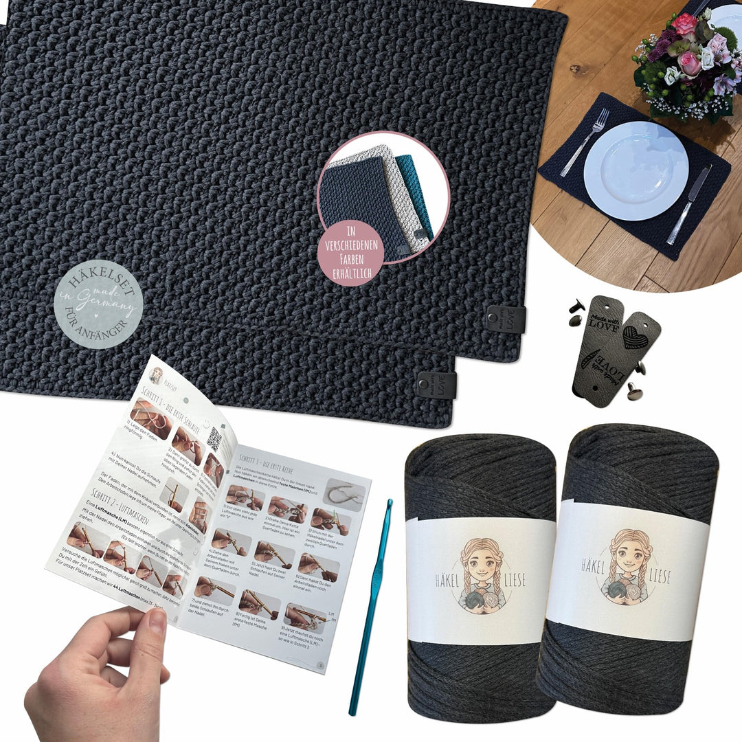 HÄKEL LIESE Häkelset für Anfänger – Platzsets häkeln & Tischsets Stoff selbst machen | DIY Häkelset
