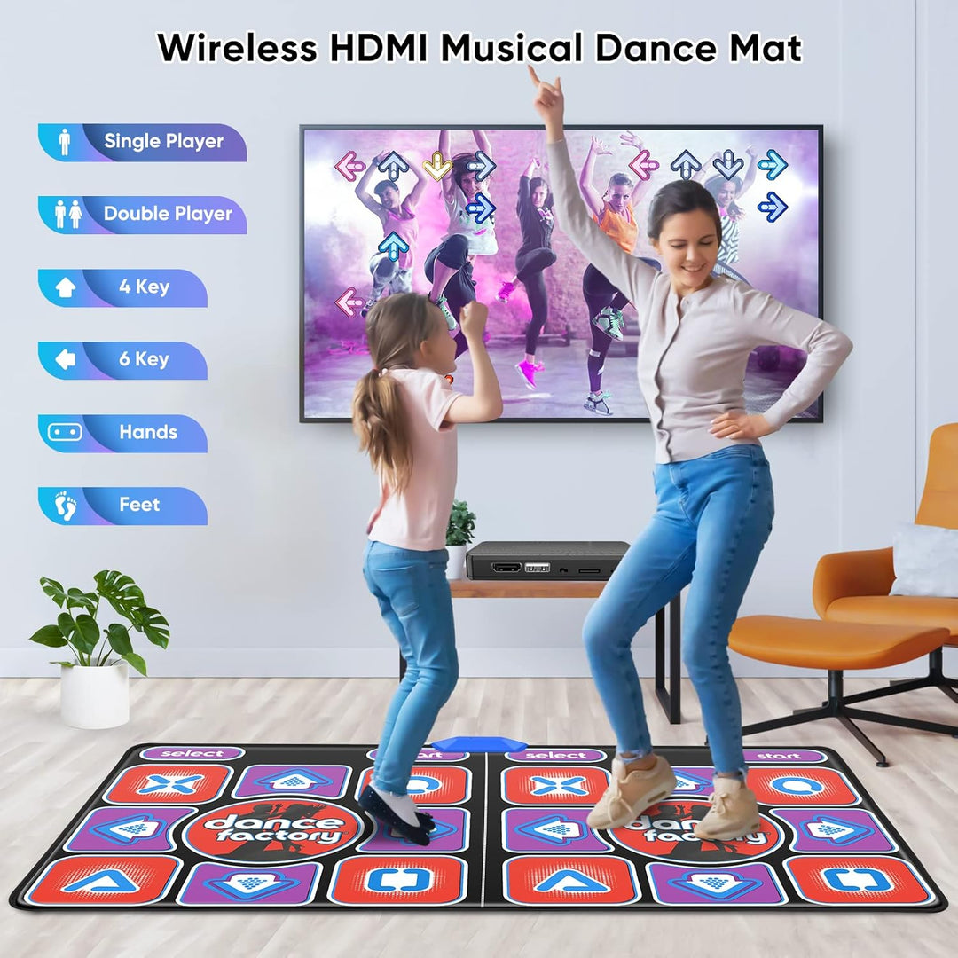 Tanzmatte Kinder Doppel, 12-Tasten Leucht-Tanzmatte mit Bluetooth, Dance Mat Interaktives Tanzspiel,