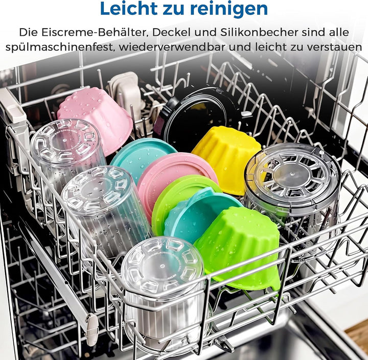 4 Stück Behälter für Ninja Creami Deluxe + Silikon-Dessertbecher, Ersatz Pints mit Deckel für NC500