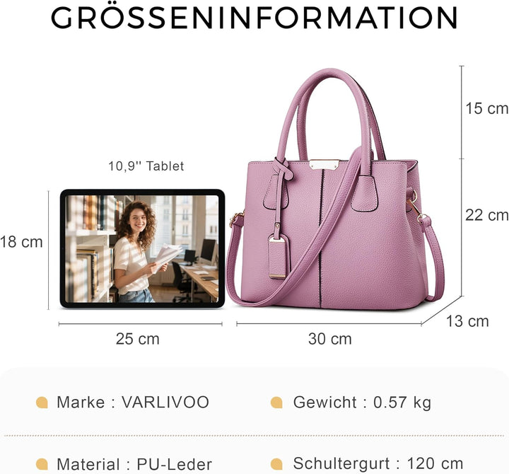 VARLIVOO Elegante Damen-Handtasche, Umhängetasche, Messenger-Tasche, Handtasche, mit verstellbarem S