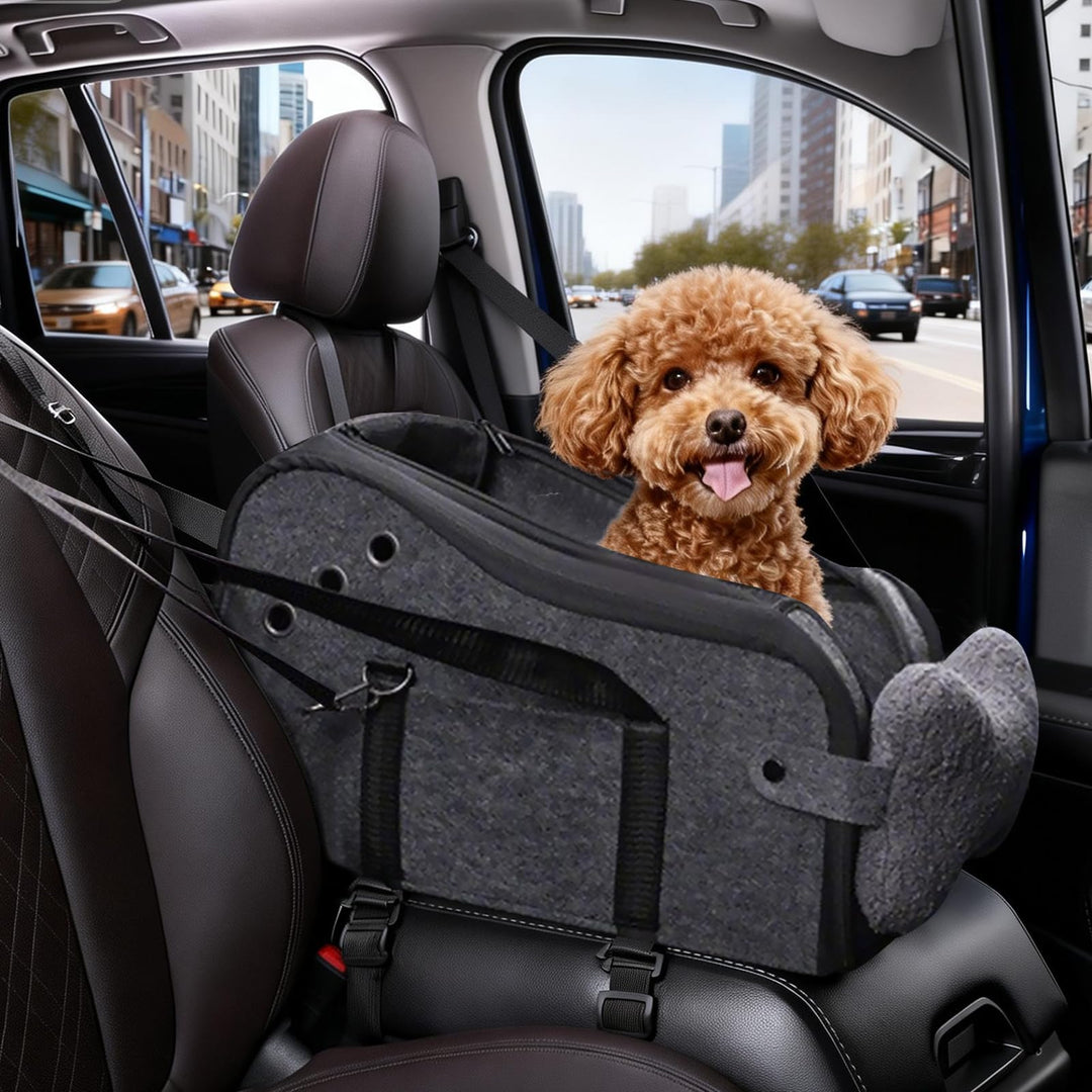 Hunde Autositz für kleine Hunde, Hundeautositz Hundesitz Auto Mittelkonsole mit Sicherheitsgurt, Ver