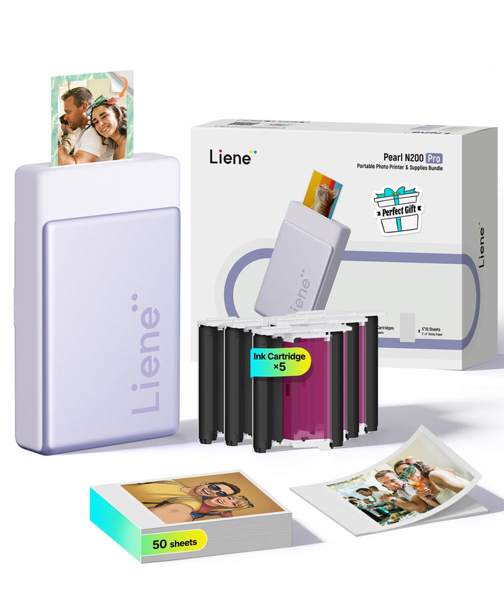 Liene Pearl N200 Pro Tragbarer Mini Fotodrucker mit Farbsublimation – Inkl. 50 selbstklebende Fotos
