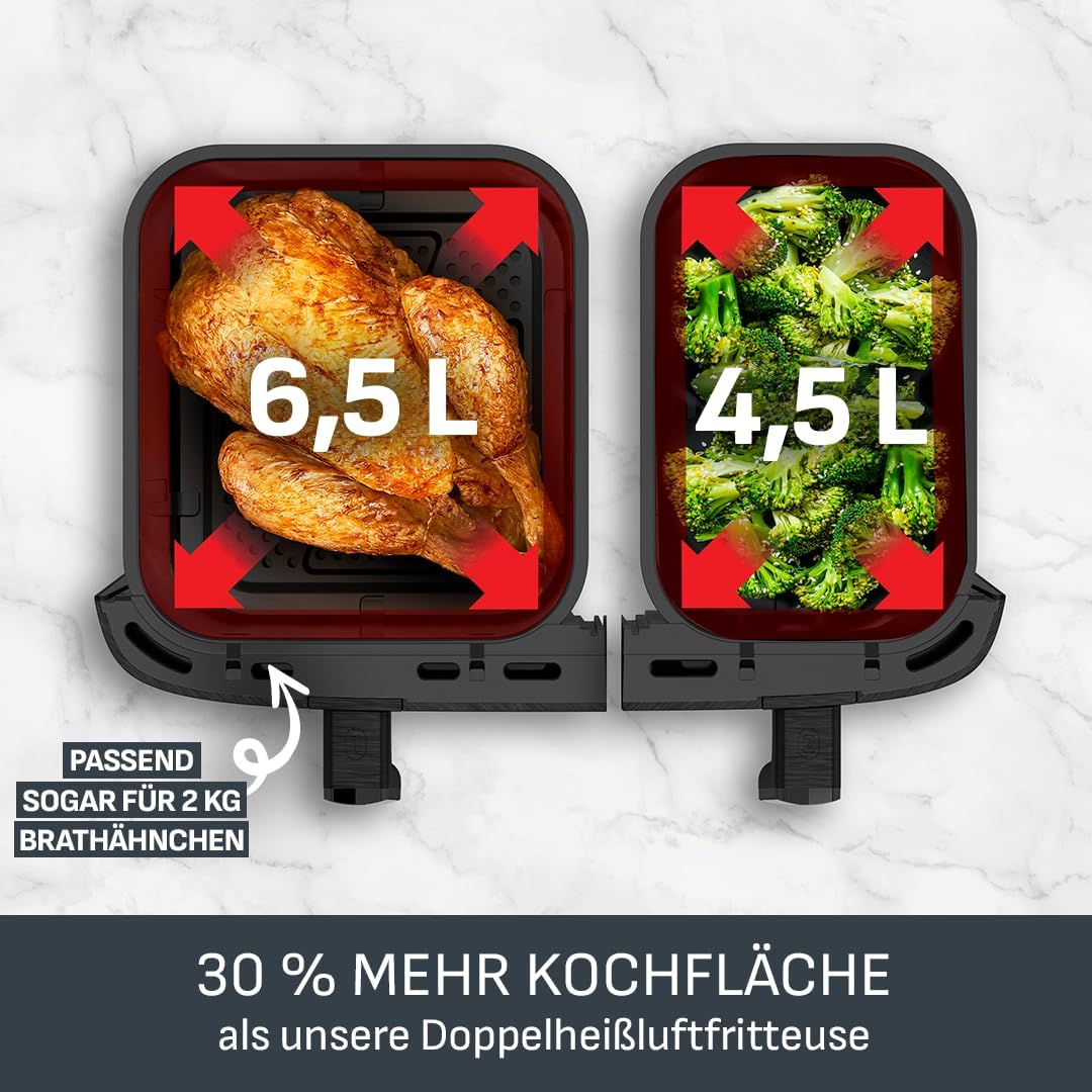 Tefal Dual Easy Fry XXL Heissluftfritteuse 11 L – Airfryer mit 2 Kammern (Doppelkammer), 7 Programme
