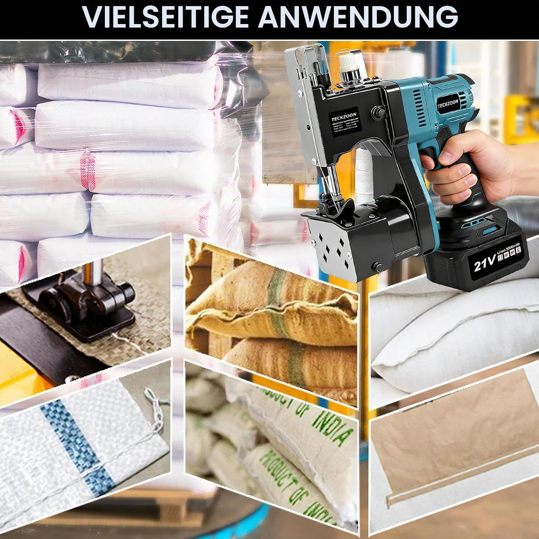 Elektrische Sacknähmaschine,Tragbare Akku Taschennähmaschine mit 2 Batterie, Stichlänge: 7–11mm, Näh