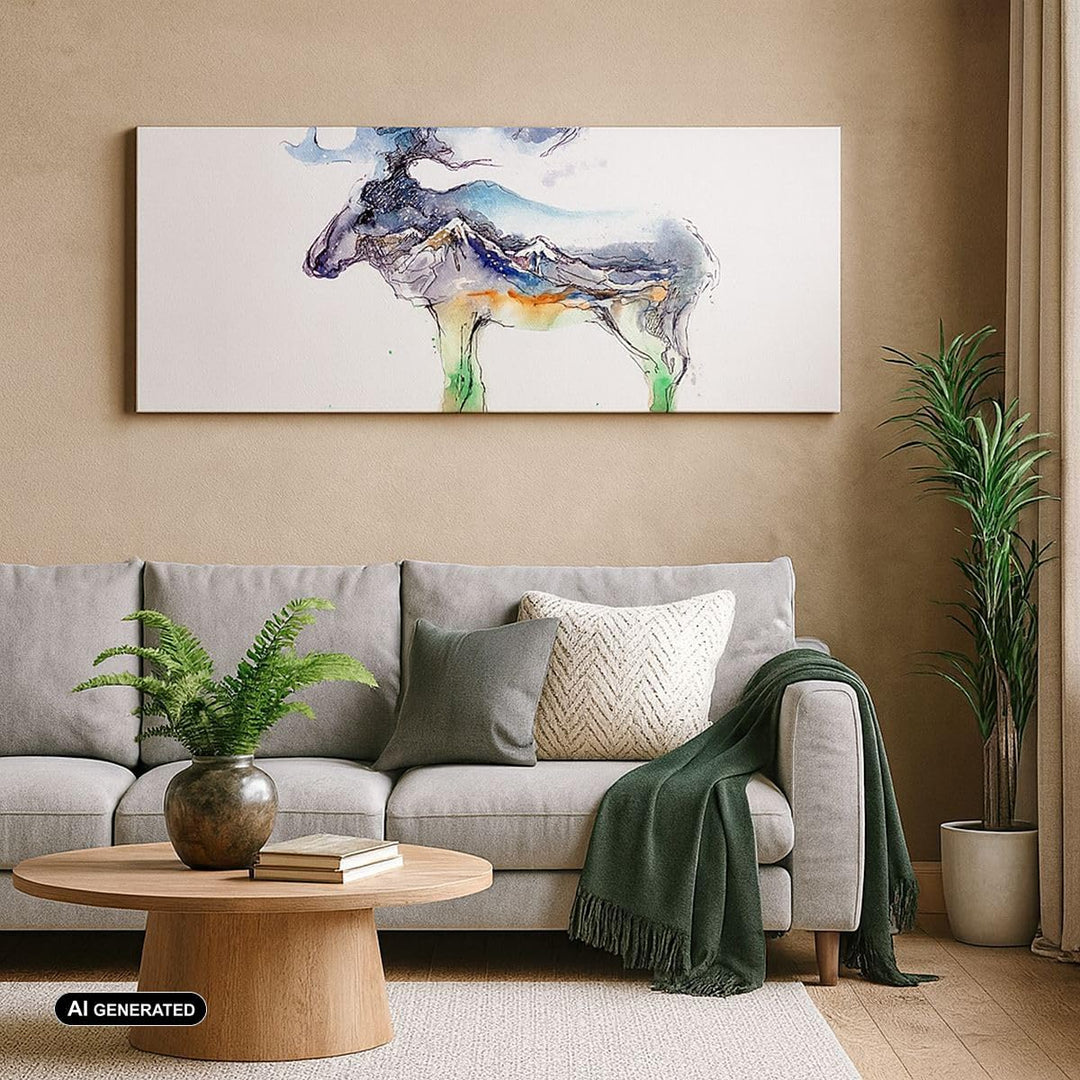 Panorama Bilder auf Leinwand 100x40cm Leinwandbild Moose Berge Winter illustration Gross Wanddeko Bi