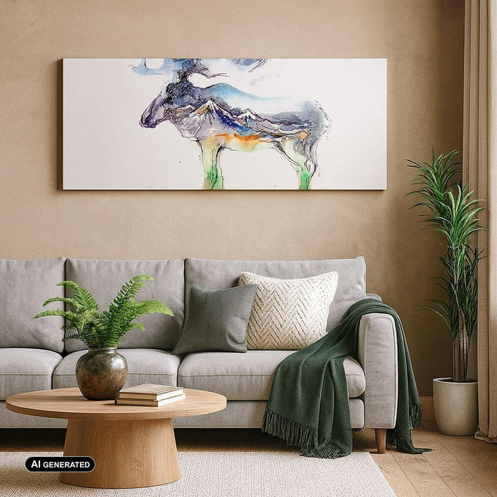 Panorama Bilder auf Leinwand 100x40cm Leinwandbild Moose Berge Winter illustration Gross Wanddeko Bi
