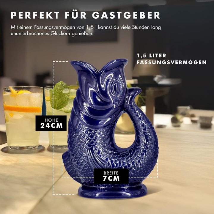 Bubble Jug | Wasserkaraffe | Keramikkrug in Fischform | 1,5 L | Enteneiblau Enteneiblau 1.5L, Entene