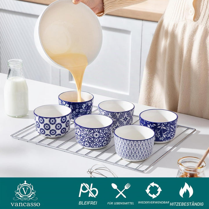 Creme Brulee Schälchen 6 Stück, vancasso SELENE Souffle Förmchen Backofenfest 180ml, Ofenfeste Förmc