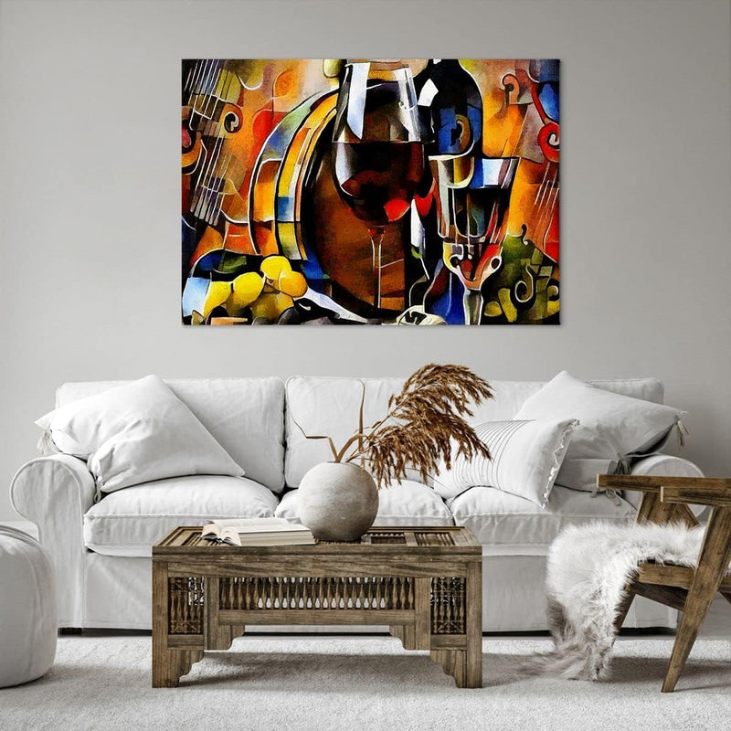 Bilder auf Leinwand 100x70cm Leinwandbild mit Rahmen Wein Abstraktion Gross Wanddeko Bild Schlafzimm