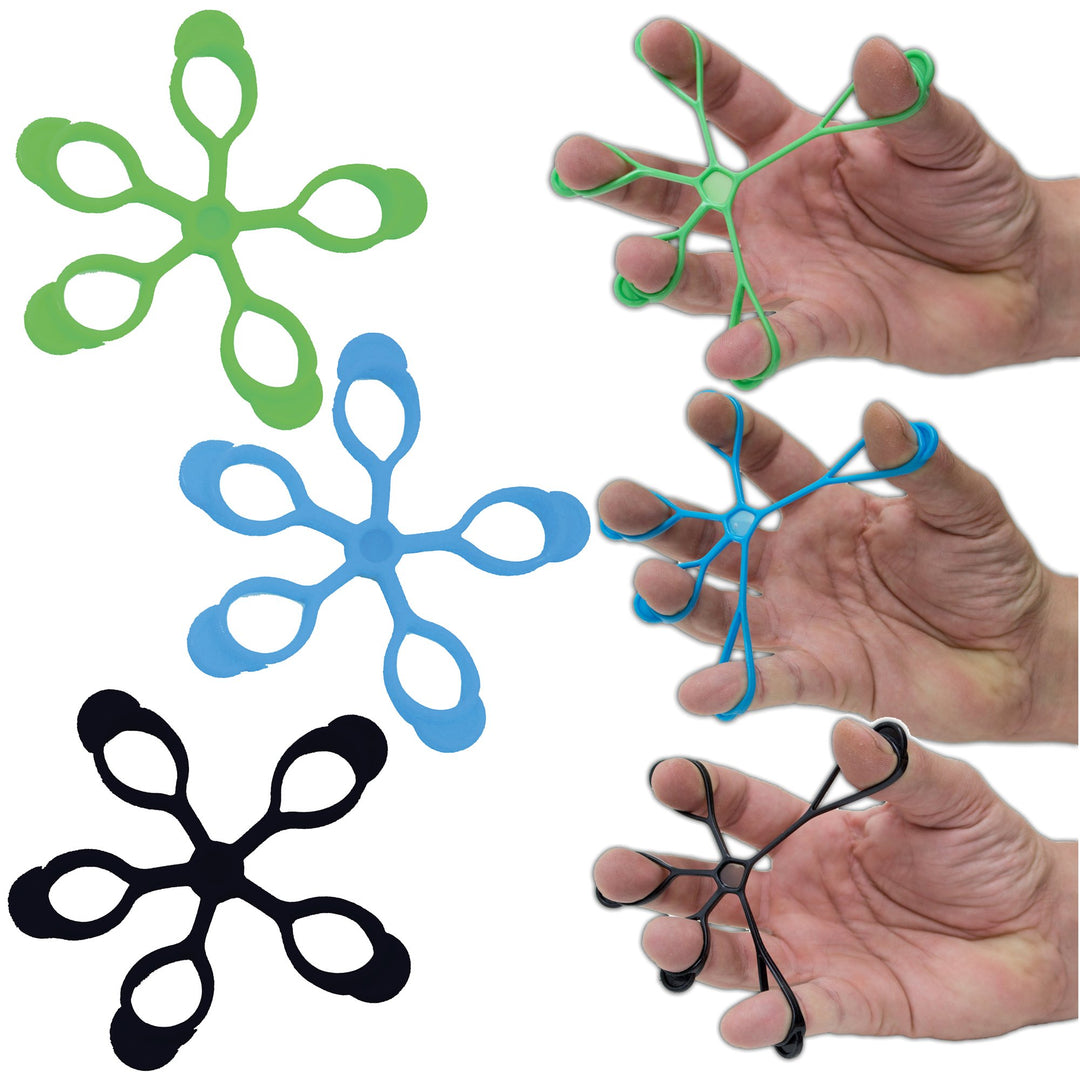 AFH Finger Expander | Hand Exerciser | 3er Pack | stark (grün), sehr stark (blau) und extra stark (s
