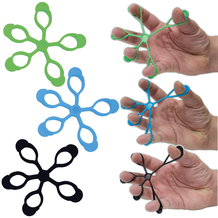 AFH Finger Expander | Hand Exerciser | 3er Pack | stark (grün), sehr stark (blau) und extra stark (s
