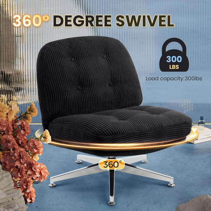 IWMH Bürostuhl ohne Armlehne, Sessel Wohnzimmer mit gekreuzten Beinen, Ergonomischer Drehstuhl mit E