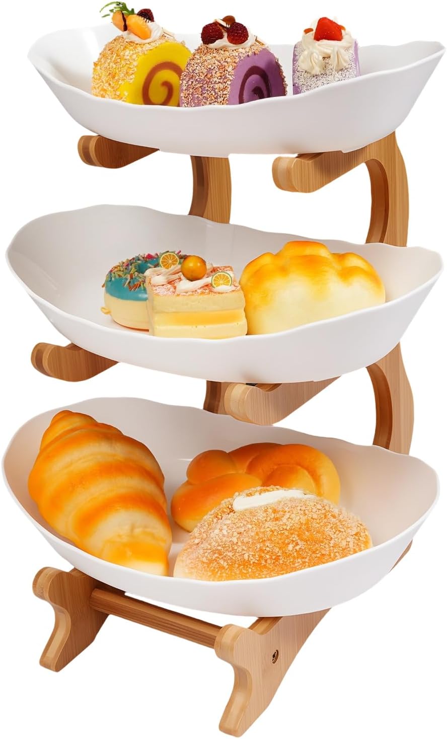 Obstschalen Obst Etagere 3 Stöckig Obstteller Oval Bambusholz Ständer Obstkorb Bambus Stand Inhaber,