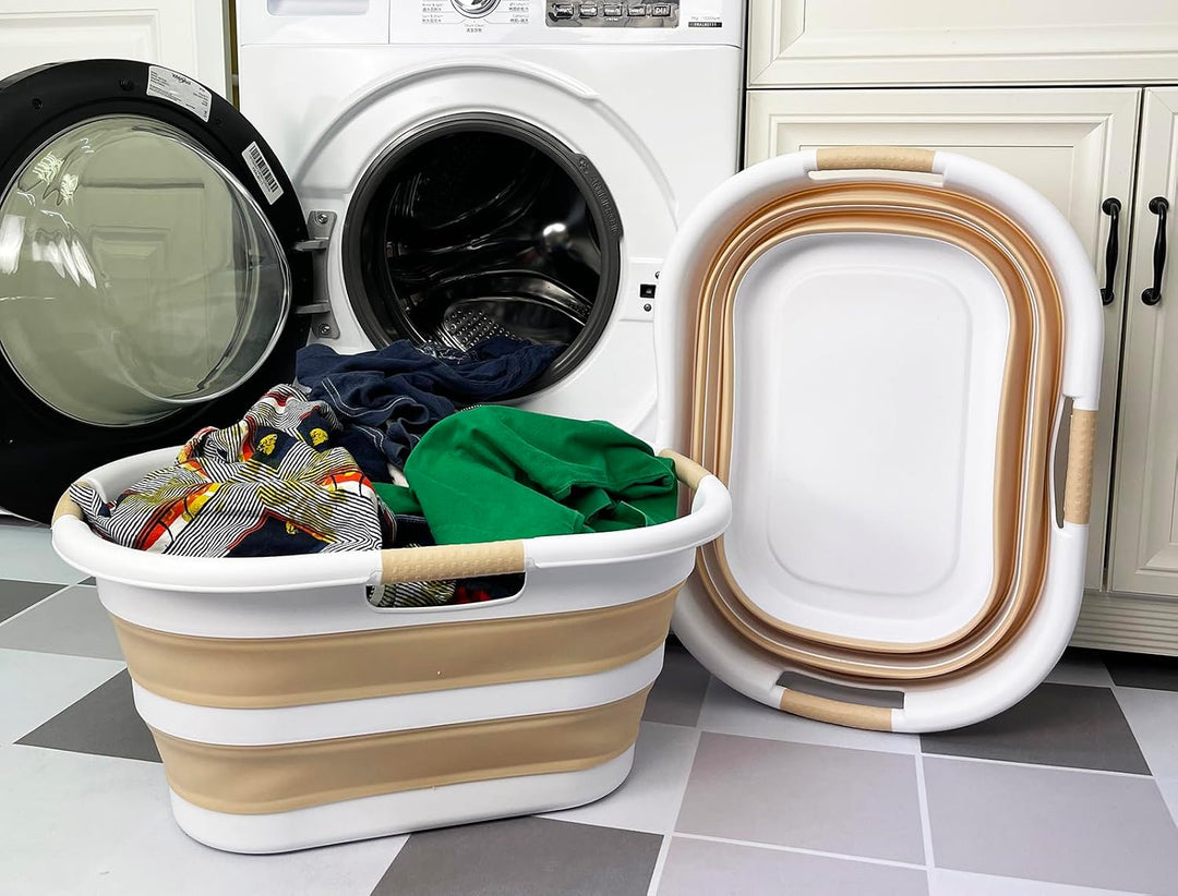 SAMMART 40L Set of 2 Collapsible Plastic Laundry Hamper - Foldable Pop Up Storage Container/Organize